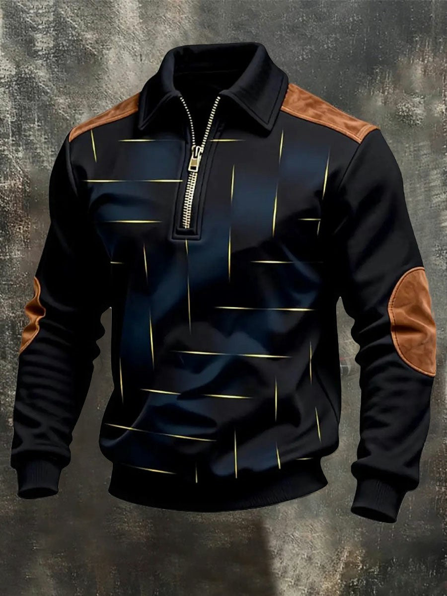 Camisola de zíper impresso Casual retro masculino