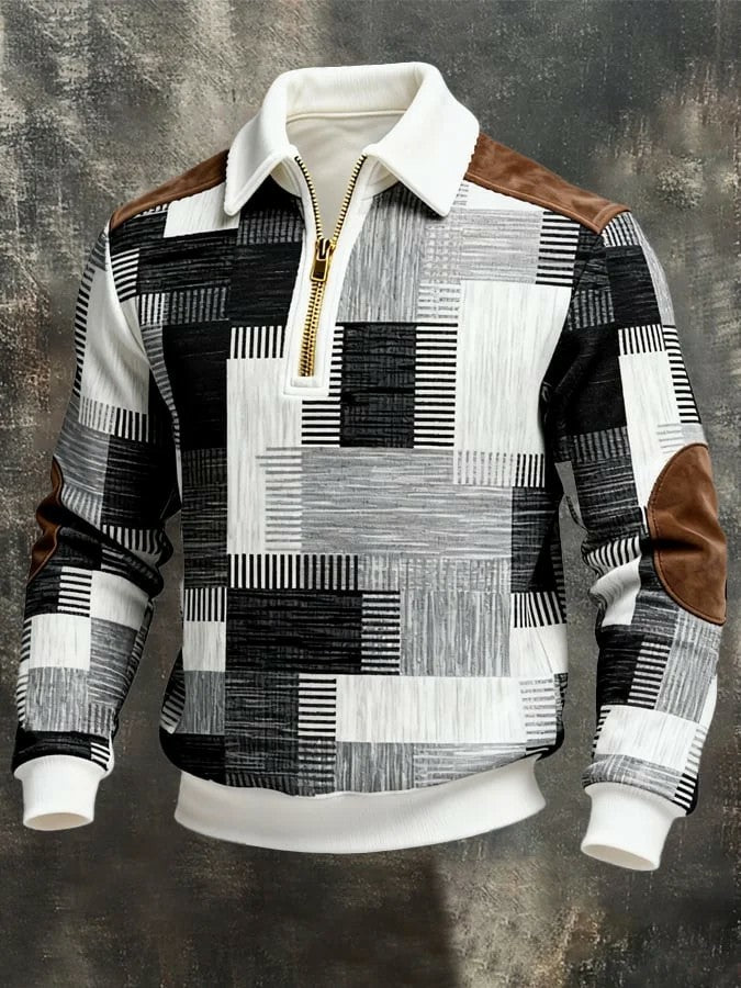 Camisola de zíper impresso Casual retro masculino