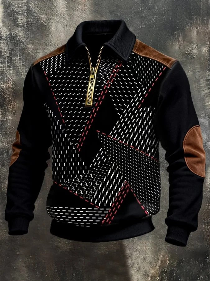 Camisola de zíper impresso Casual retro masculino