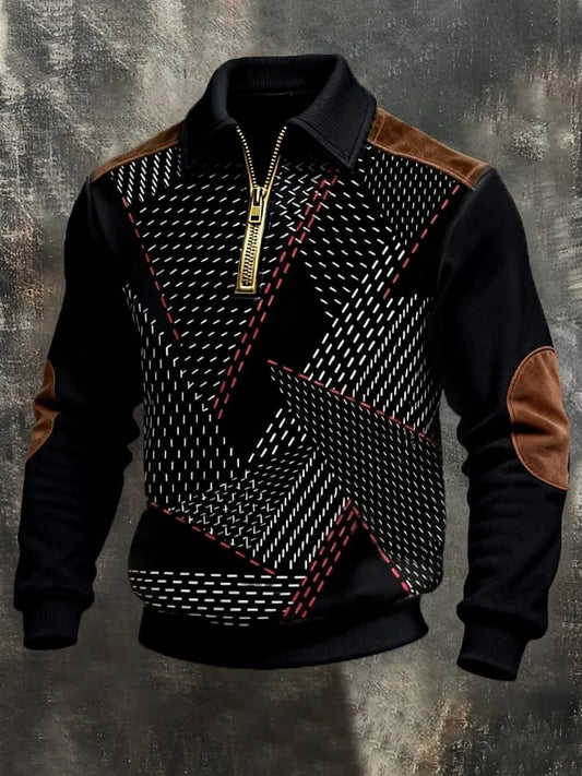 Camisola de zíper impresso Casual retro masculino