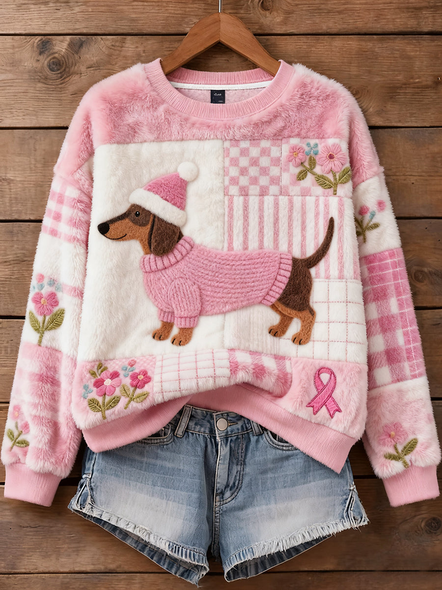 Feltro arte Dachshund padrão camisola de flanela feminino