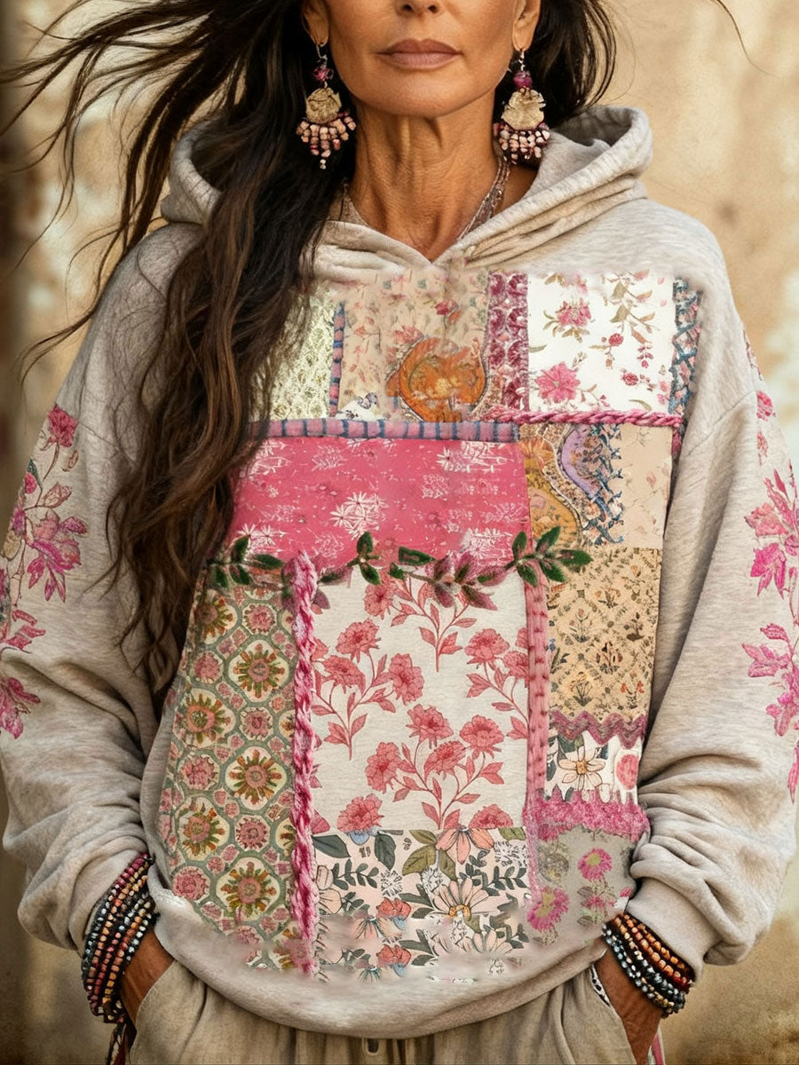 Consciência do câncer de mama Boho feminino Floral arte impresso Hoodie