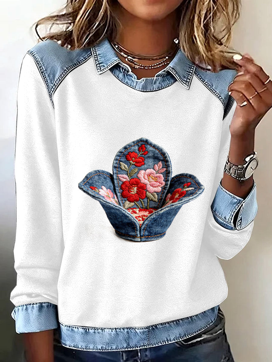 Patchwork Floral retrô impressão Casual moletom do mulheres