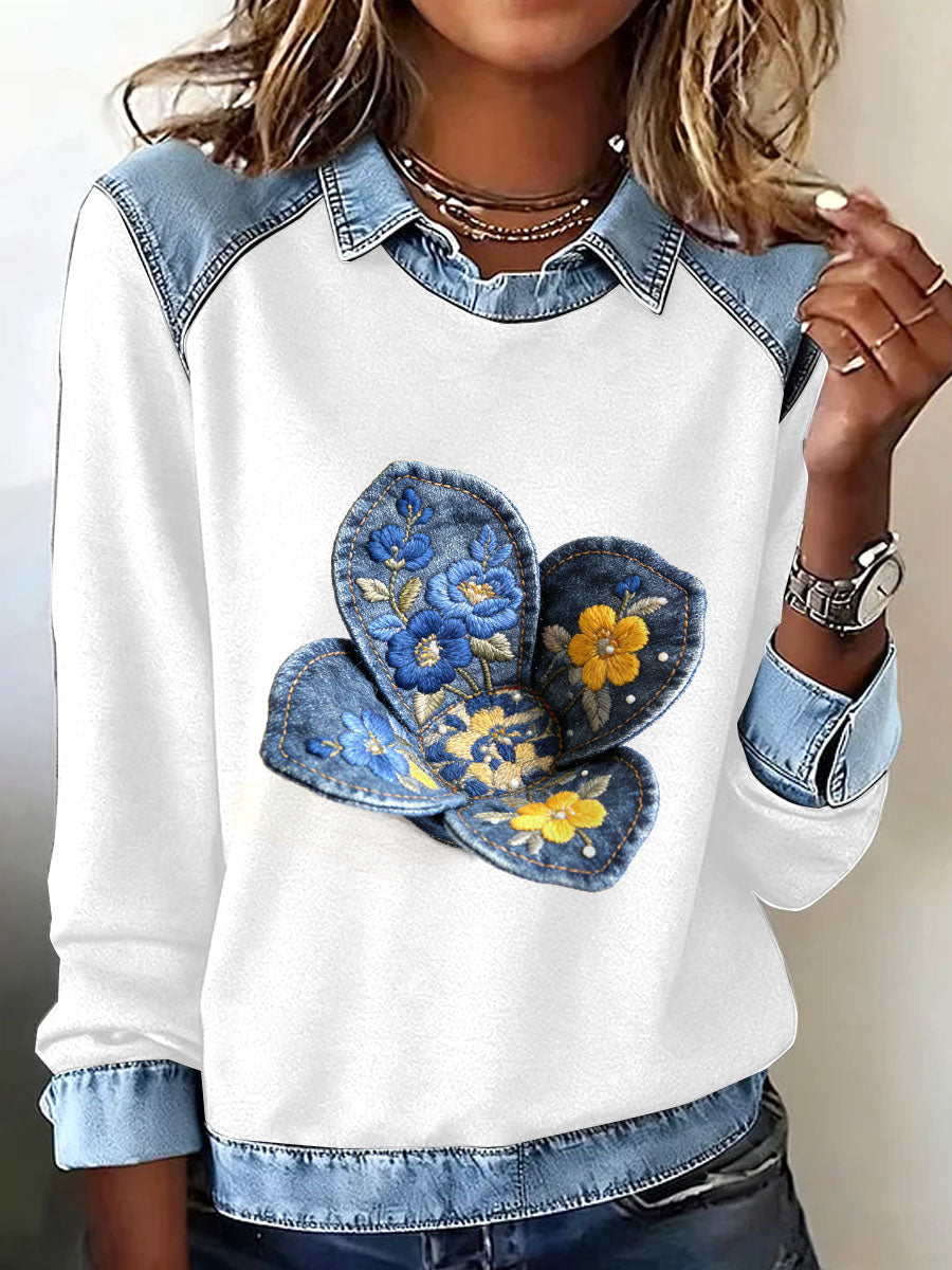 Patchwork Floral retrô impressão Casual moletom do mulheres