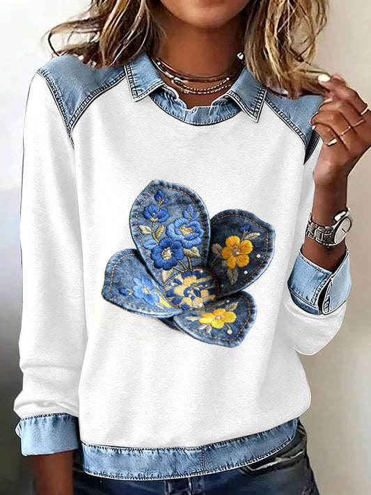 Patchwork Floral retrô impressão Casual moletom do mulheres