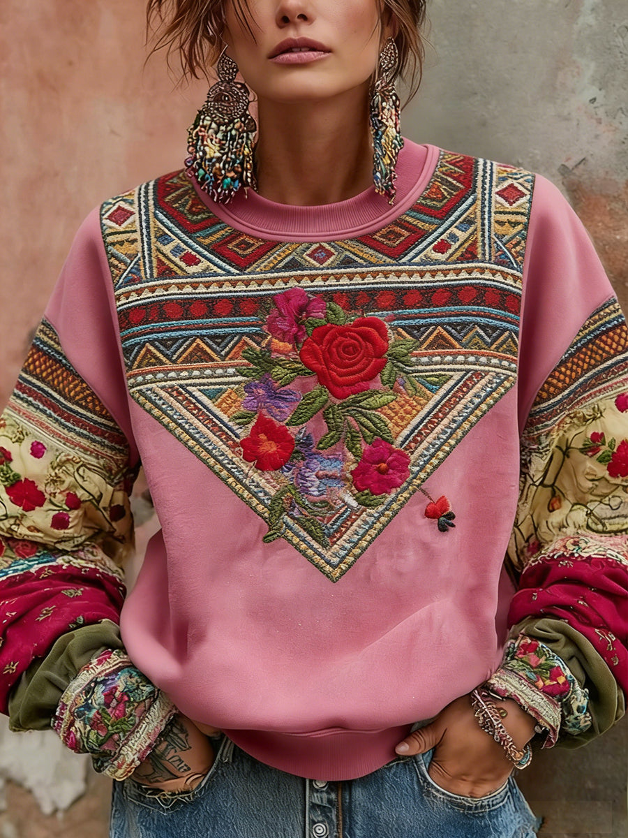 Vintage-estilo mama câncer consciência camisola feminino com estampa floral e ajuste confortável.