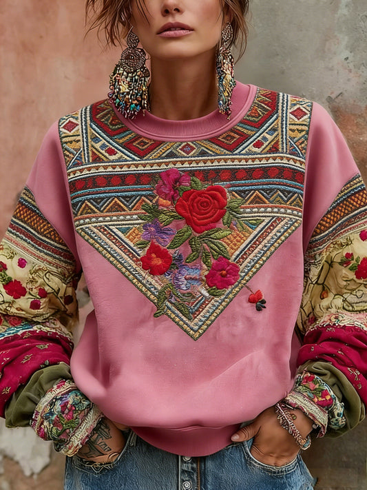 Vintage-estilo mama câncer consciência camisola feminino com estampa floral e ajuste confortável.