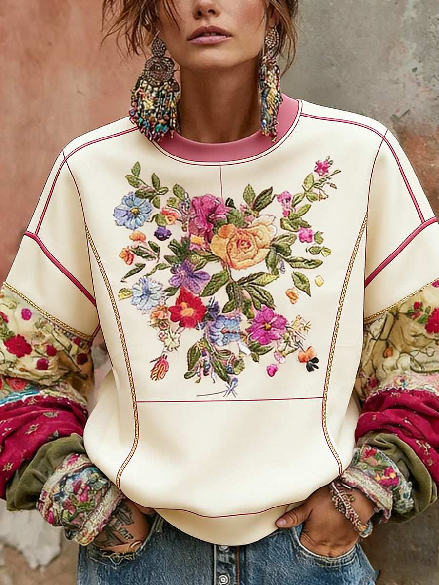 Vintage-estilo mama câncer consciência camisola feminino com estampa floral e ajuste confortável.