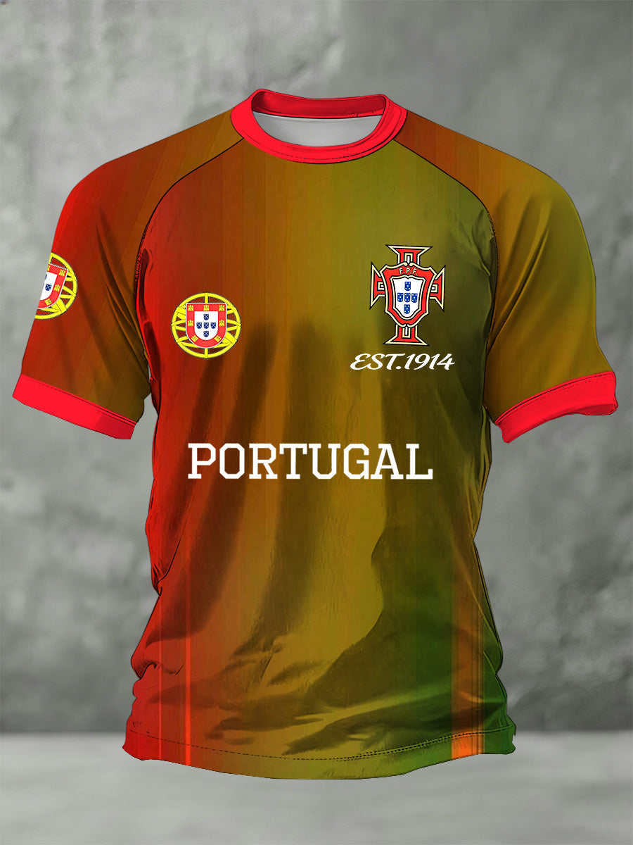 Camiseta Casual Estampada Copa do Mundo de Portugal Masculino com Tema de Futebol