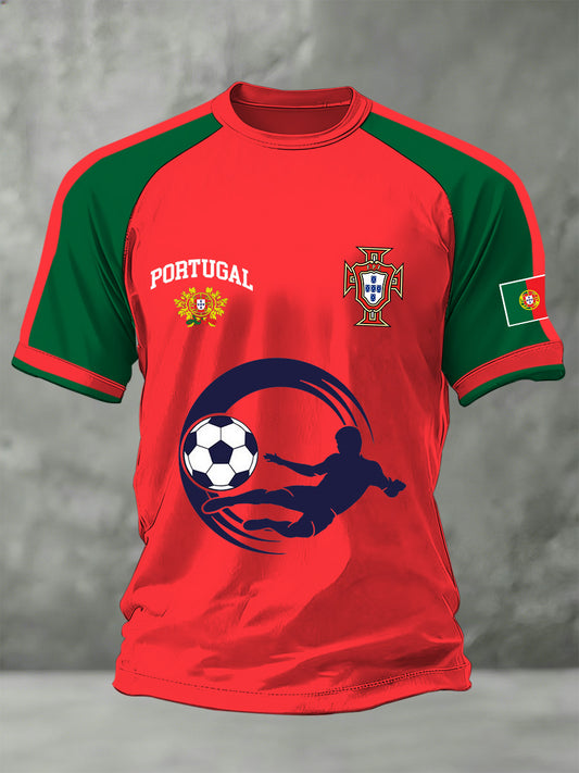 Camiseta Casual Estampada Copa do Mundo de Portugal Masculino com Tema de Futebol