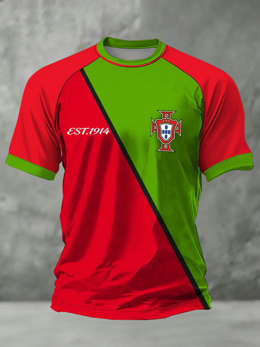 Camiseta Casual Estampada Copa do Mundo de Portugal Masculino com Tema de Futebol