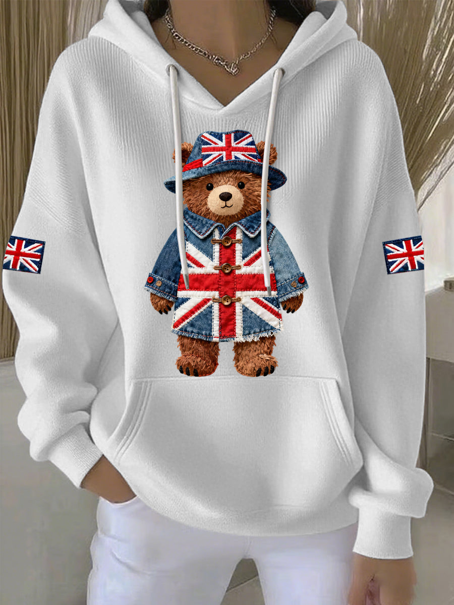 Hoodie Casual de impressão estilo britânico feminino