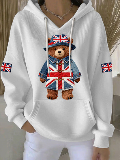 Hoodie Casual de impressão estilo britânico feminino