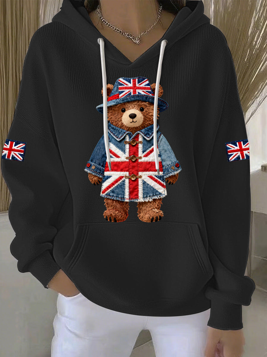 Hoodie Casual de impressão estilo britânico feminino