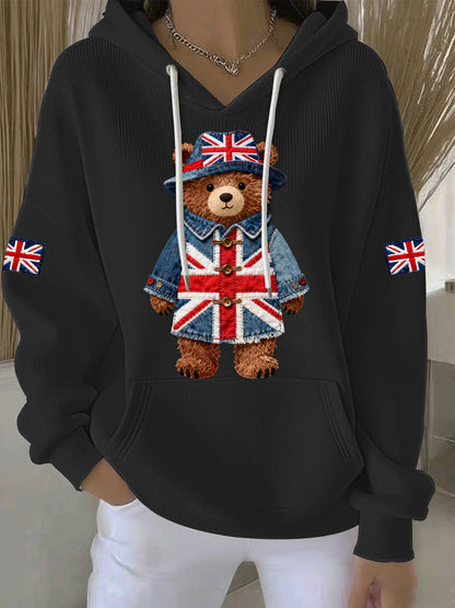 Hoodie Casual de impressão estilo britânico feminino