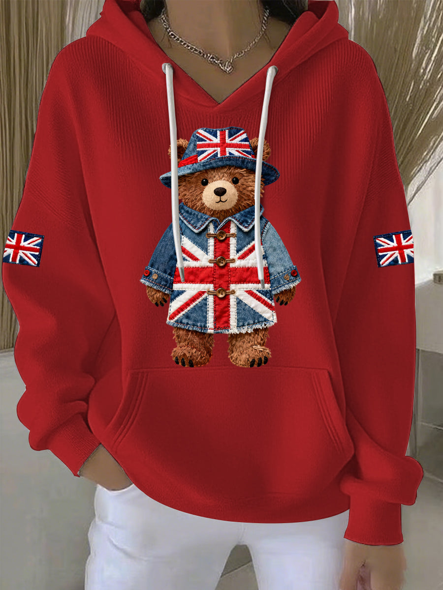 Hoodie Casual de impressão estilo britânico feminino