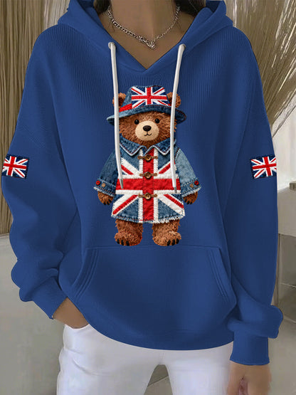 Hoodie Casual de impressão estilo britânico feminino