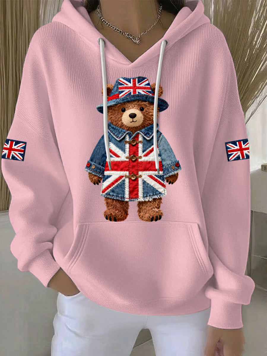 Hoodie Casual de impressão estilo britânico feminino