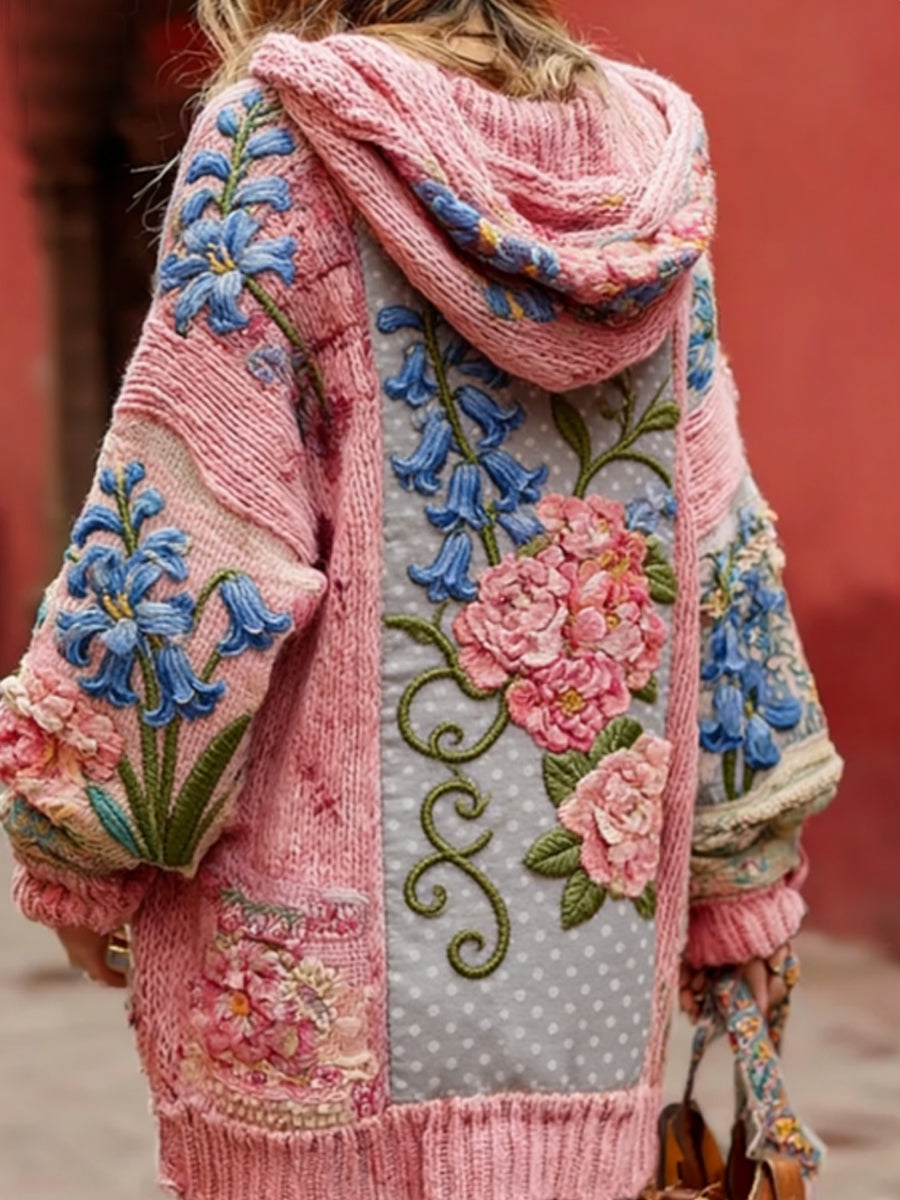 Consciência do câncer de mama feminino Floral botão Cardigan camisola com capuz