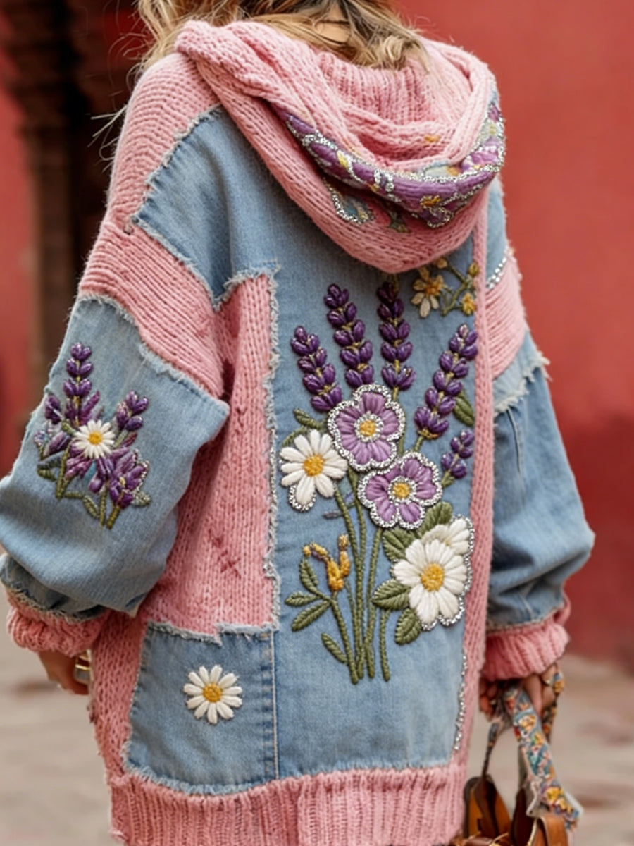 Consciência do câncer de mama feminino Floral botão Cardigan camisola com capuz