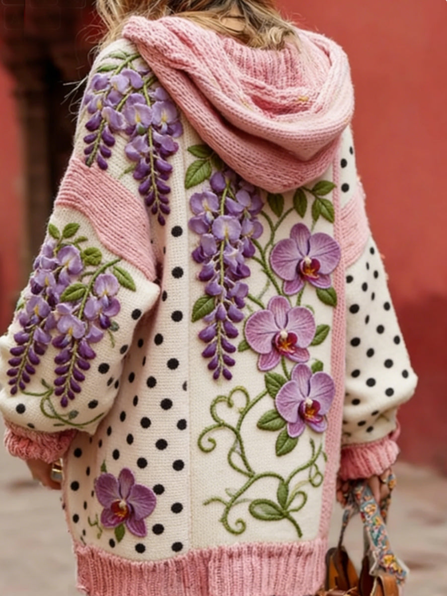 Consciência do câncer de mama feminino Floral botão Cardigan camisola com capuz