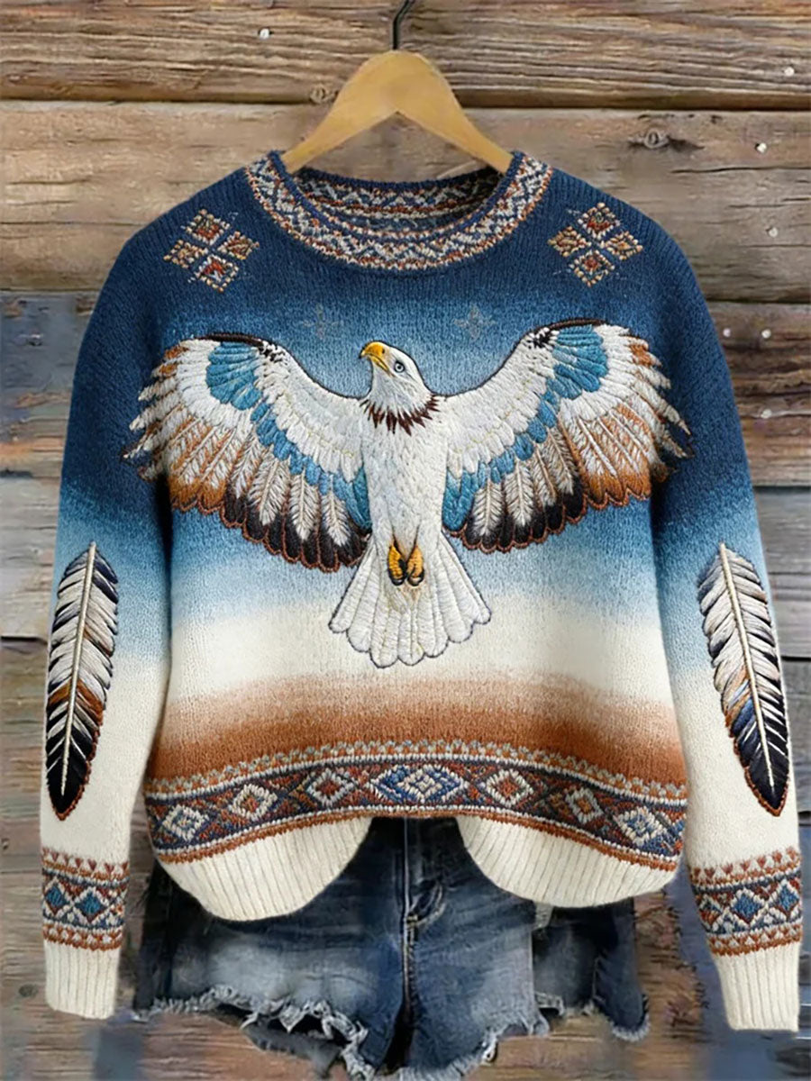 Camisola Casual Eagle Print das mulheres