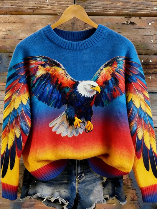 Camisola Casual Eagle Print das mulheres