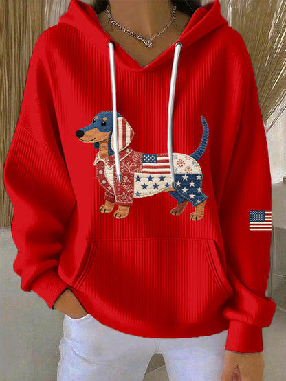 Adorável Dachshund Patchwork Pattern Hoodie das mulheres
