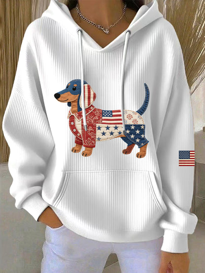 Adorável Dachshund Patchwork Pattern Hoodie das mulheres