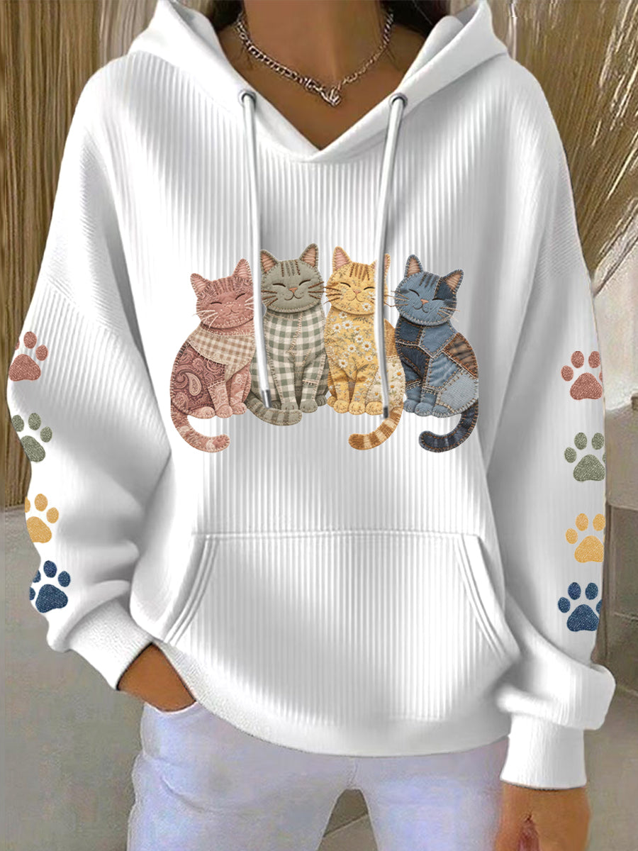 Adorável gatos Patchwork Pattern Hoodie das mulheres