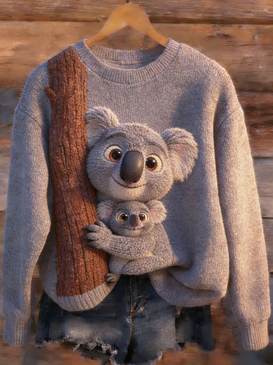 Camisola Casual Koala Print das mulheres