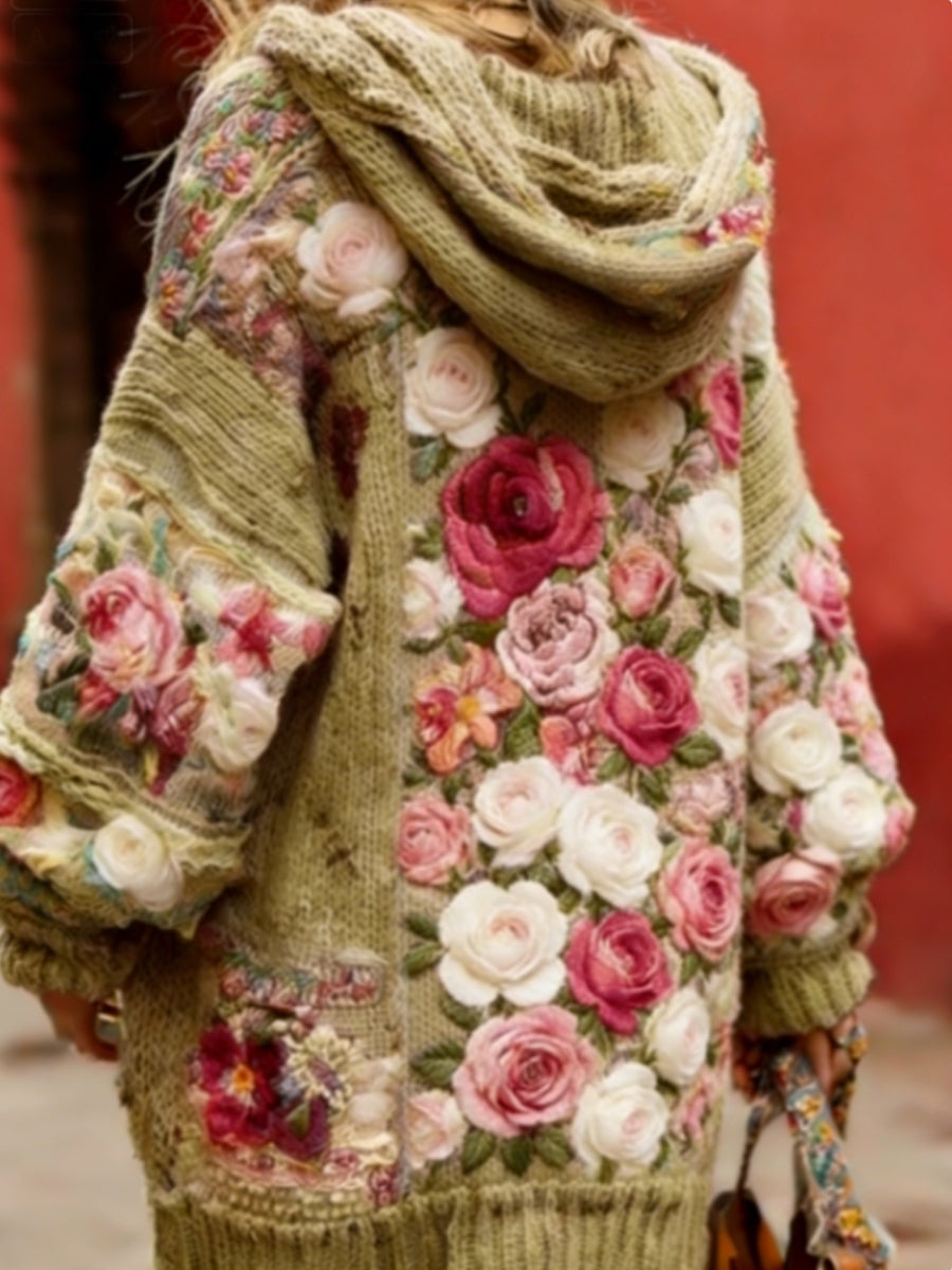 Consciência do câncer de mama feminino Floral botão Cardigan camisola com capuz