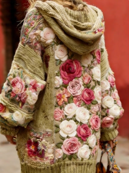 Consciência do câncer de mama feminino Floral botão Cardigan camisola com capuz