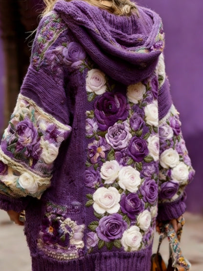 Consciência do câncer de mama feminino Floral botão Cardigan camisola com capuz