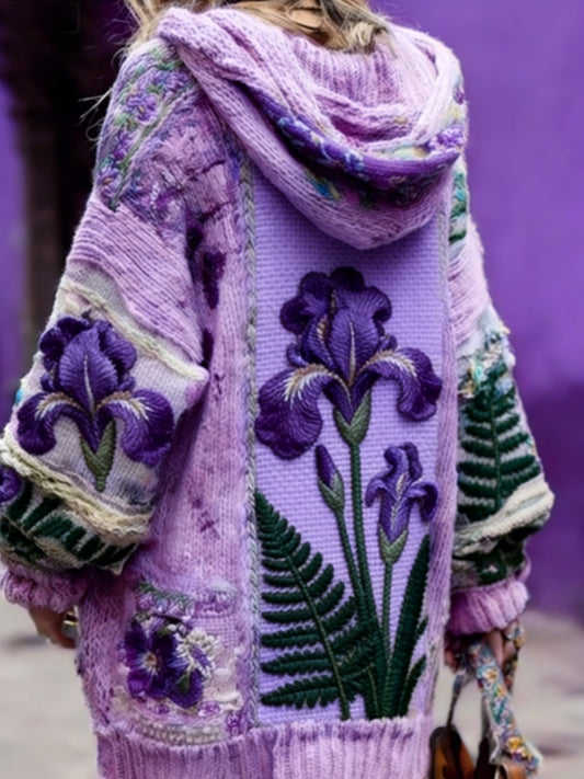 Campanha de Prevenção e Controle da Doença de Alzheimer Feminina: Camisola Encapuzada Floral Button-Up