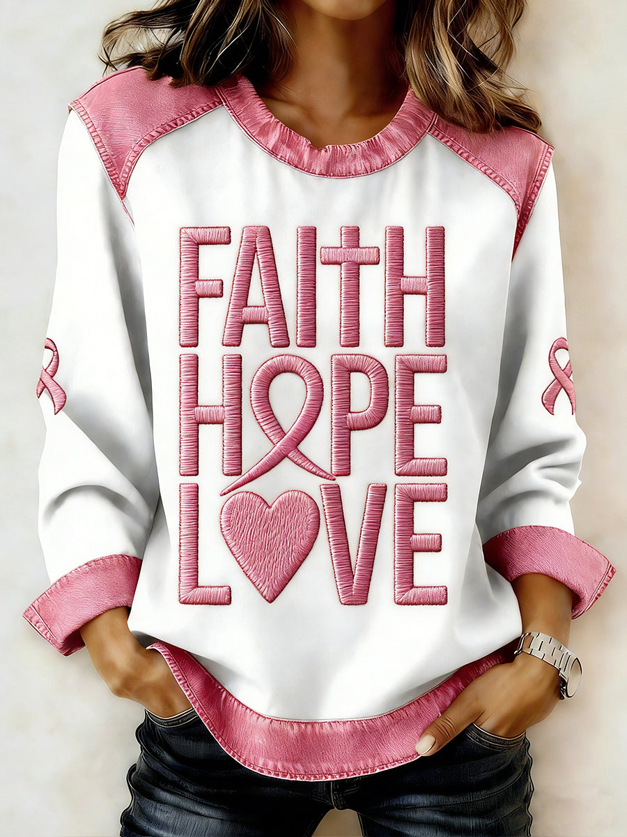 Câncer de mama feminino impresso gola manga longa moletom