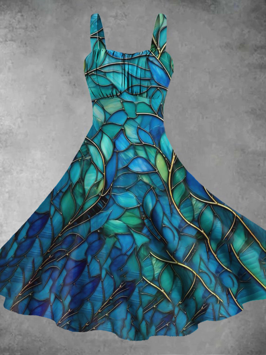 Janela Design impressão mangas Halter vestidos das mulheres