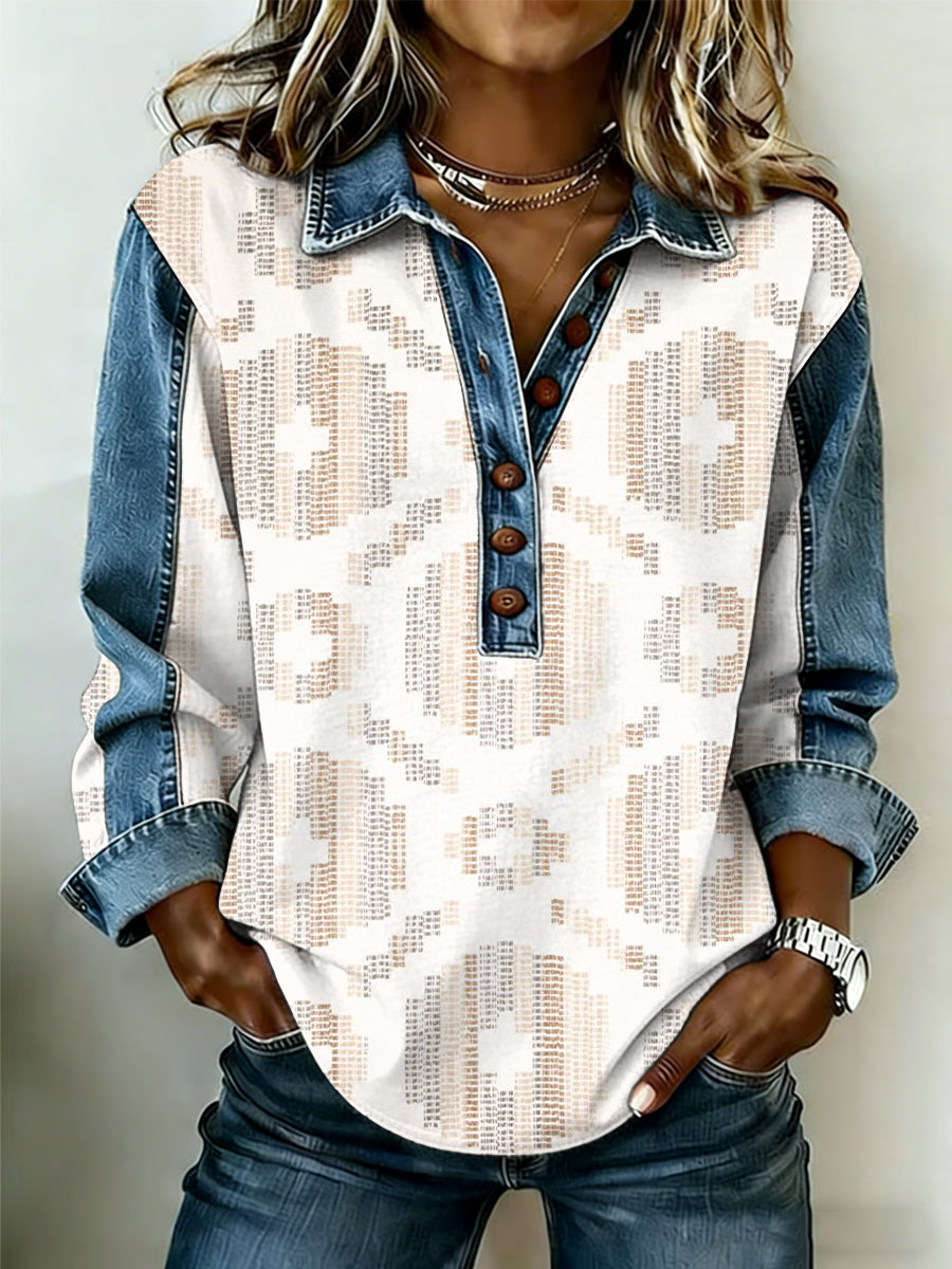 Vintage padrão ocidental Patchwork arte moletom do mulheres