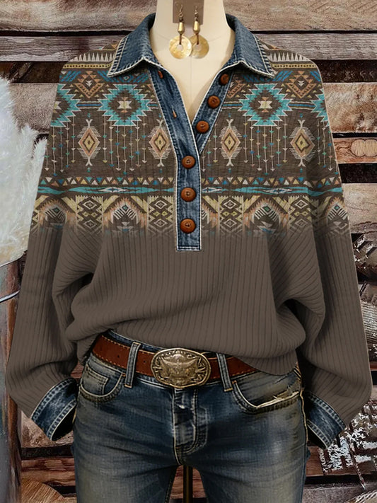 Vintage ocidental étnica asteca arte Patchwork moletom do mulheres
