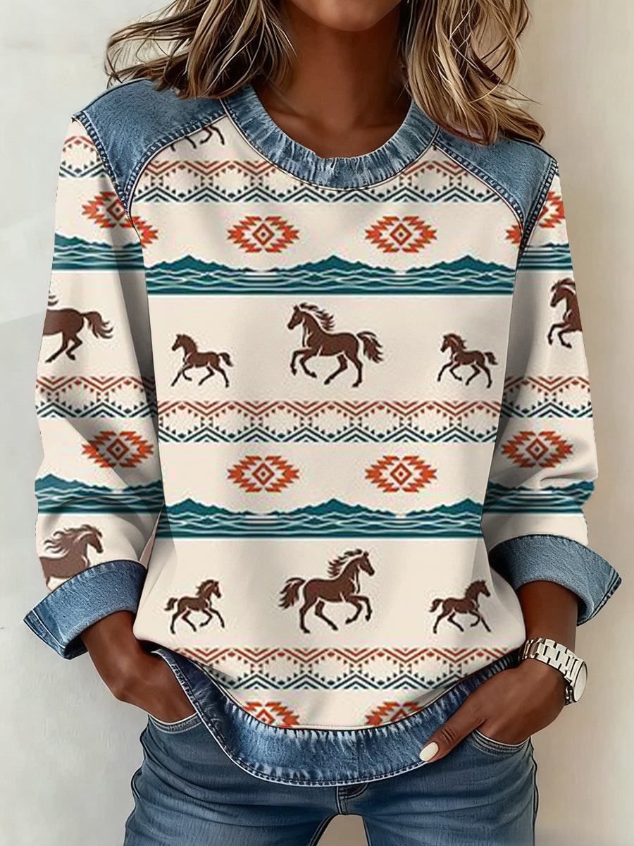 Padrão ocidental Patchwork Art moletom das mulheres