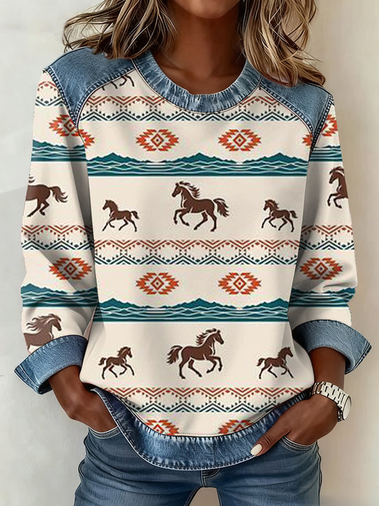 Padrão ocidental Patchwork Art moletom das mulheres