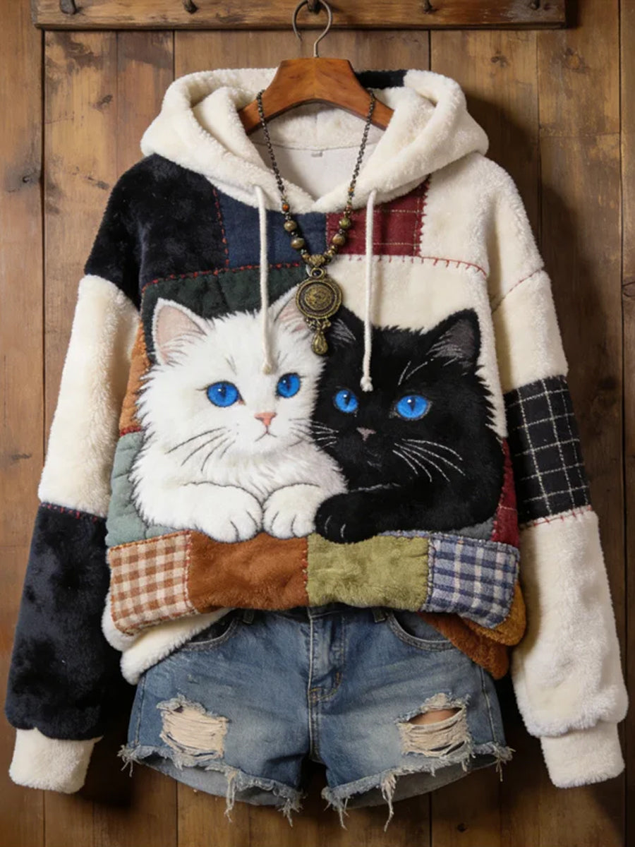 Gatos engraçados das mulheres Art Flanela Hoodie