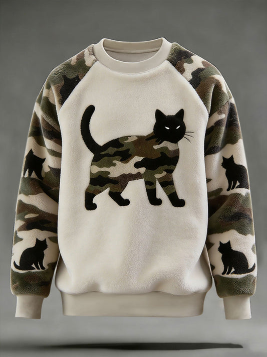 Camuflagem masculina gato arte impressão Casual flanela moletom
