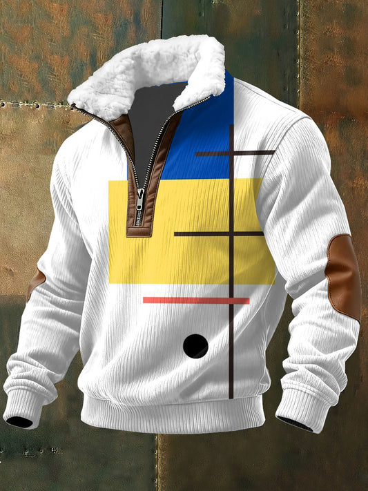 Color Block Imprimir Zip camisola de manga comprida masculina