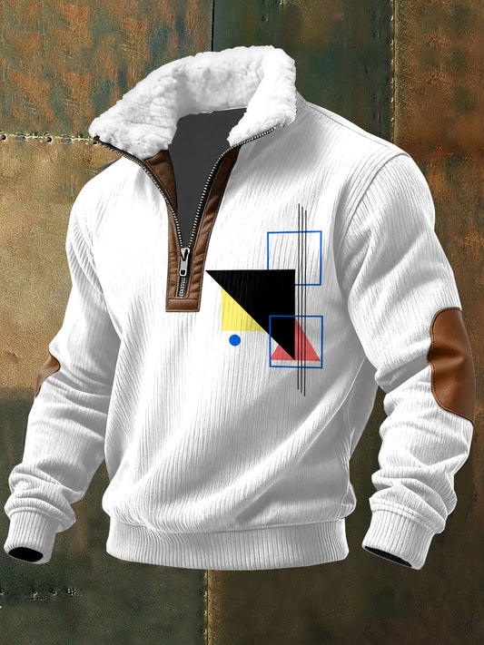 Color Block Imprimir Zip camisola de manga comprida masculina