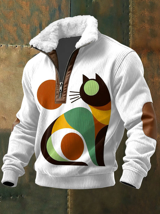 Color Block Imprimir Zip camisola de manga comprida masculina