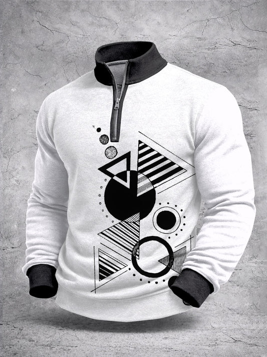 Color Block Imprimir Zip camisola de manga comprida masculina