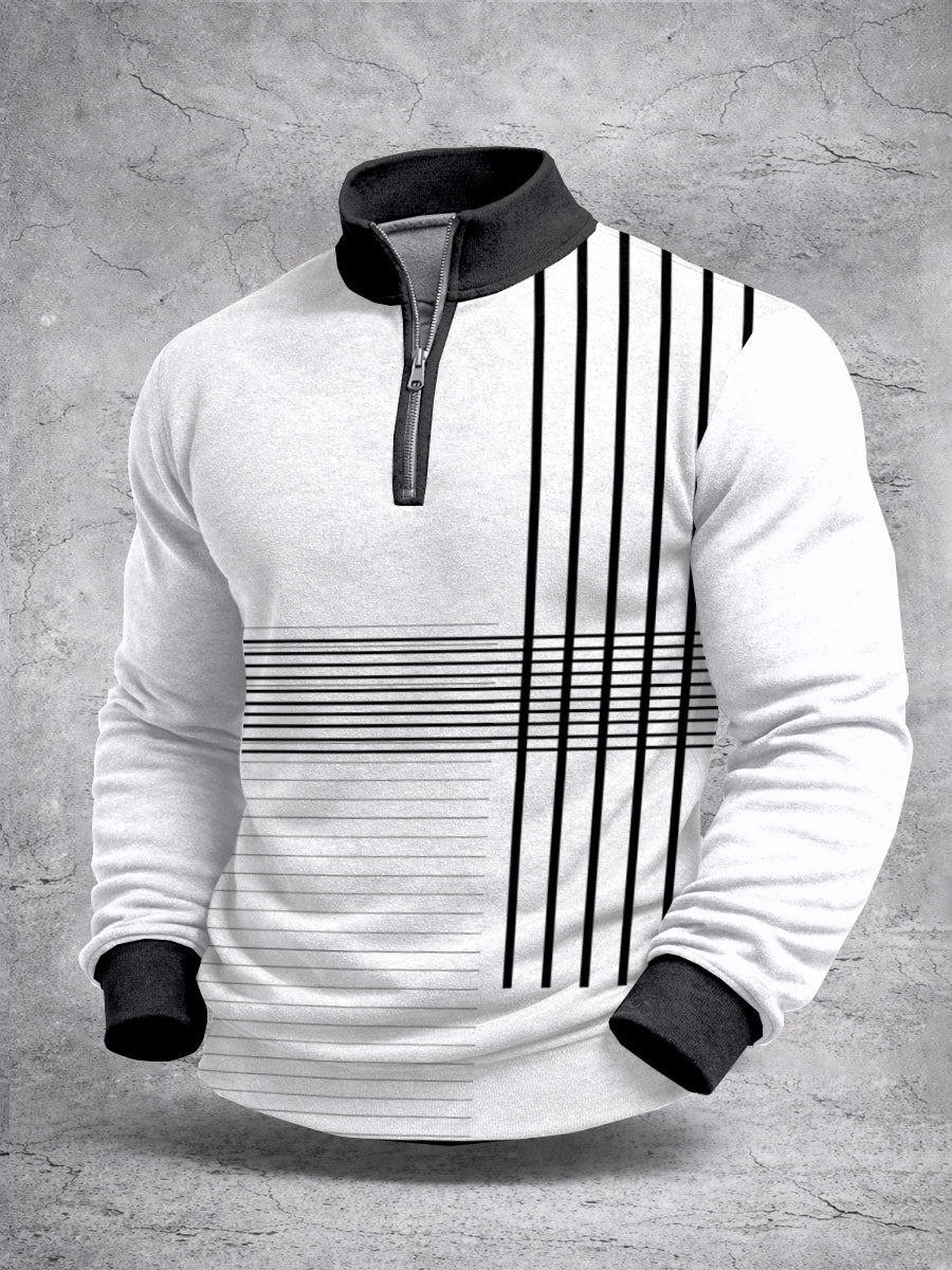 Color Block Imprimir Zip camisola de manga comprida masculina