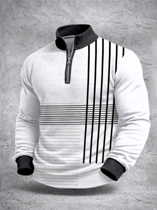Color Block Imprimir Zip camisola de manga comprida masculina