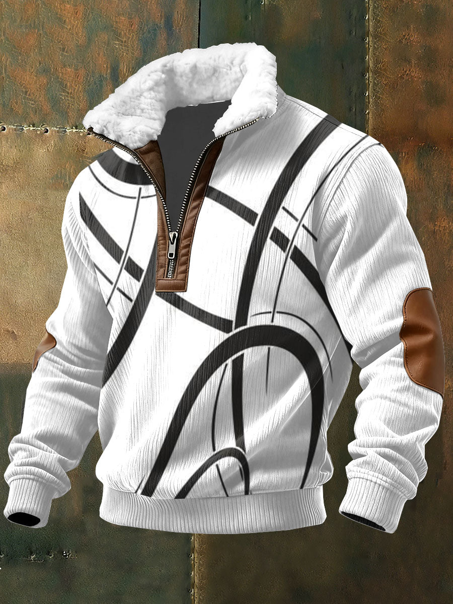 Color Block Imprimir Zip camisola de manga comprida masculina